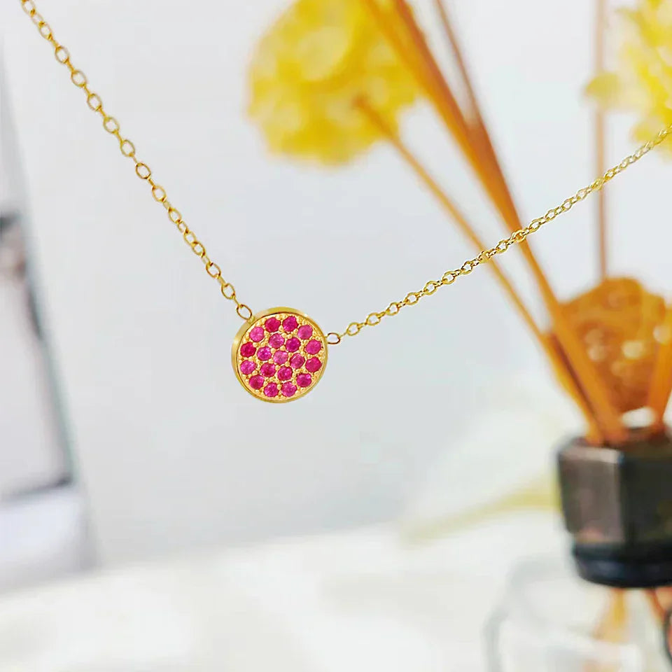 Sparkling Birthstone Circle Pendant Necklace