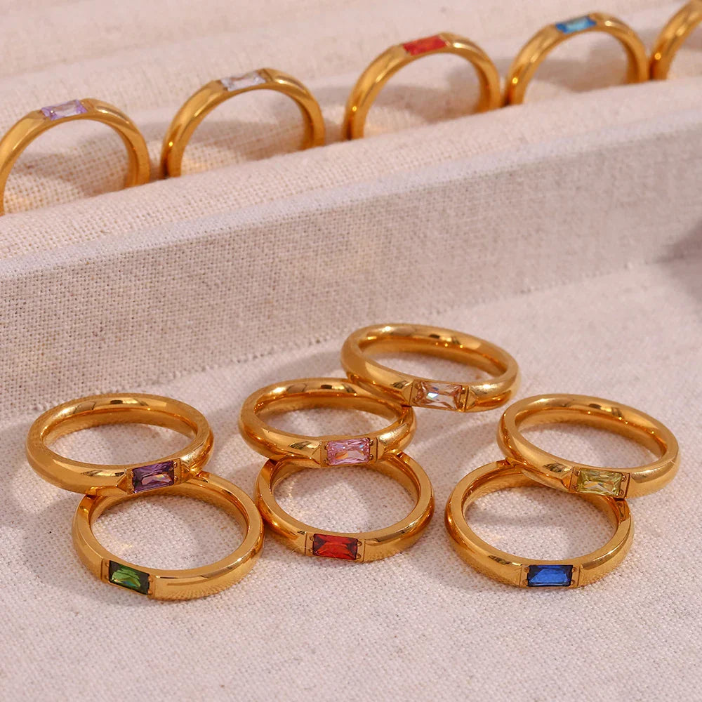 High End 18k Gold Gemstone Baguette Ring