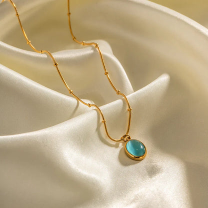 Premium Navy Blue Opal Chain Necklace 18k Gold