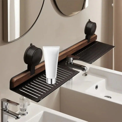 Space Saving Suction Cup Wooden Bathroom Shelf