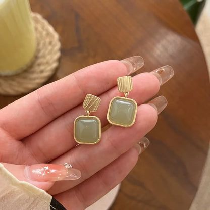 Fashionable Green Stone Earrings