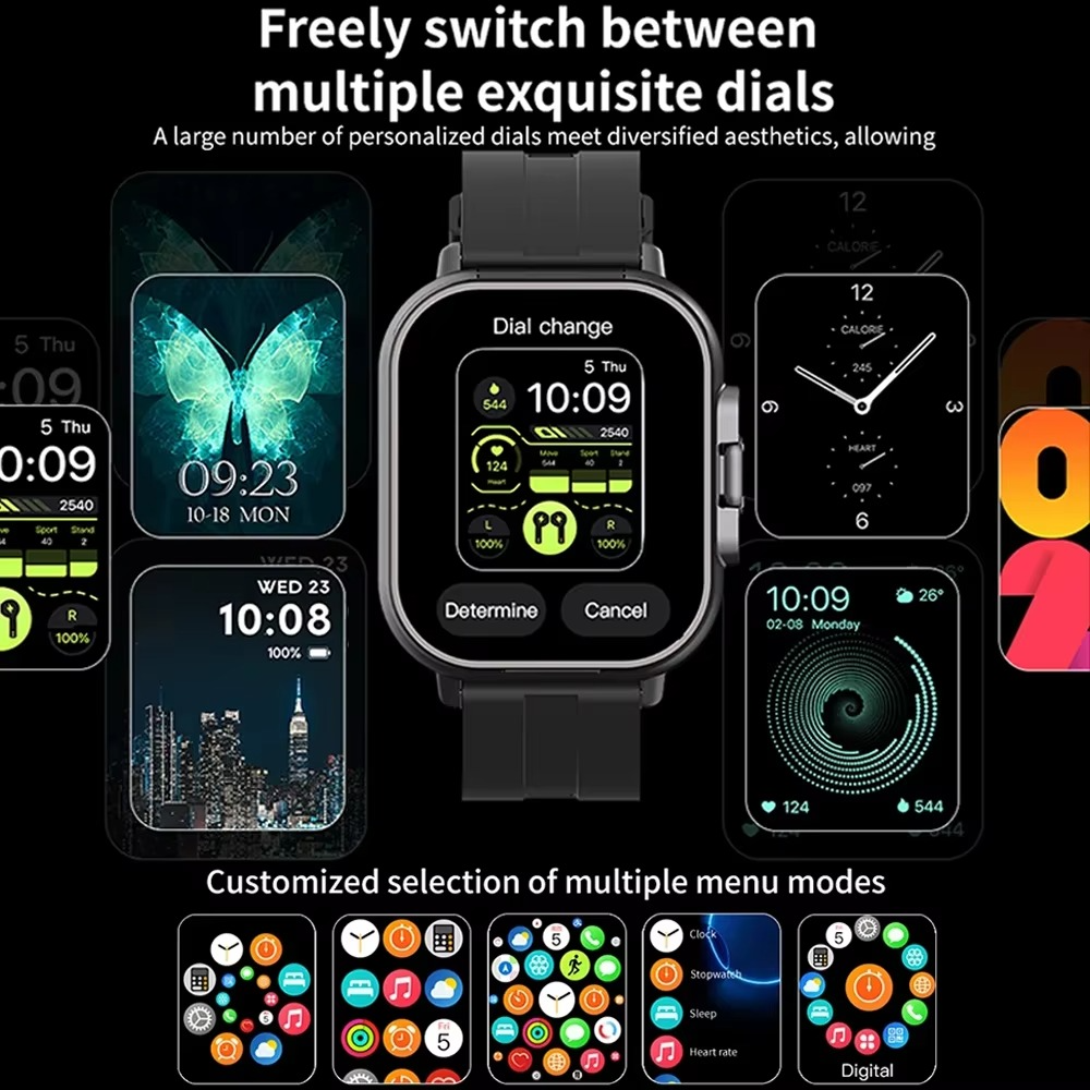 Slim Digital Watch with Wireless Earbuds and Activity Tracker