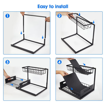 Space Saving 2 Tier Under Sink Storage Cabinet
