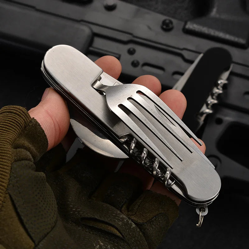 Compact Multi-Tool Stainless Steel Camping Utensils