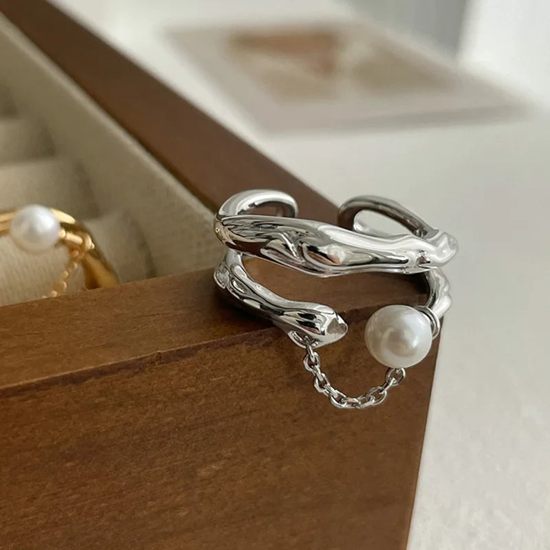 Luxurious Silver Multi Pearl Band Ring