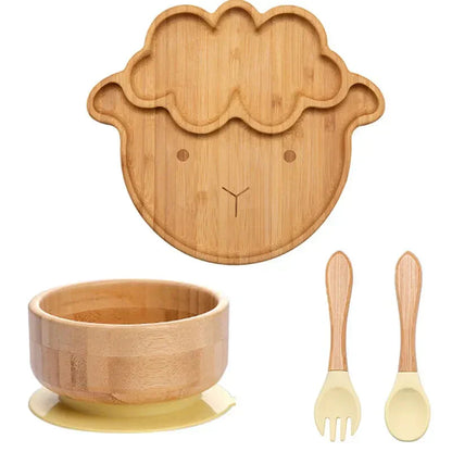 Natural Bamboo Baby Tableware Set with Suction Base