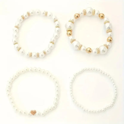 Elegant Gold Pearl Stackable Bracelet Set