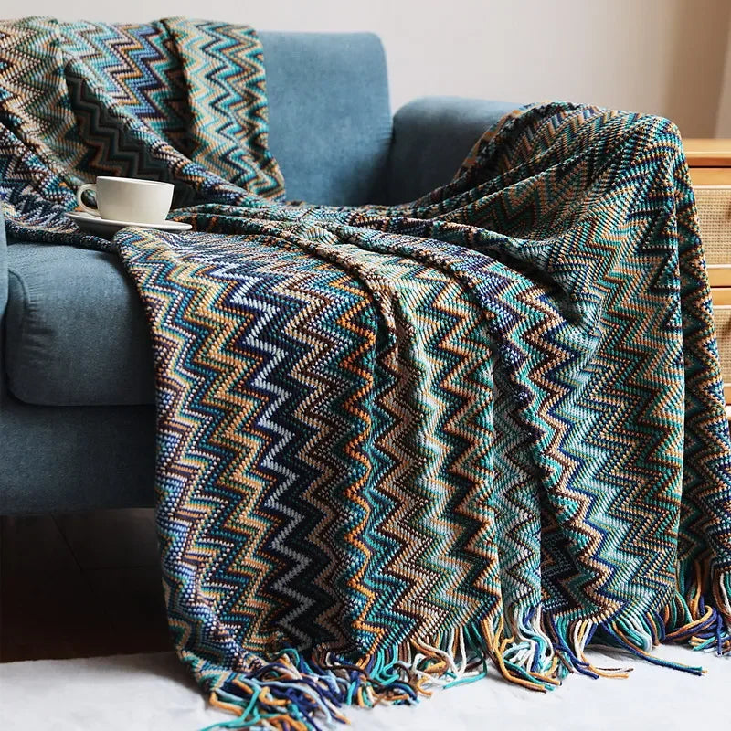 Cozy Fringed Throw Blanket Rustic Red Plush