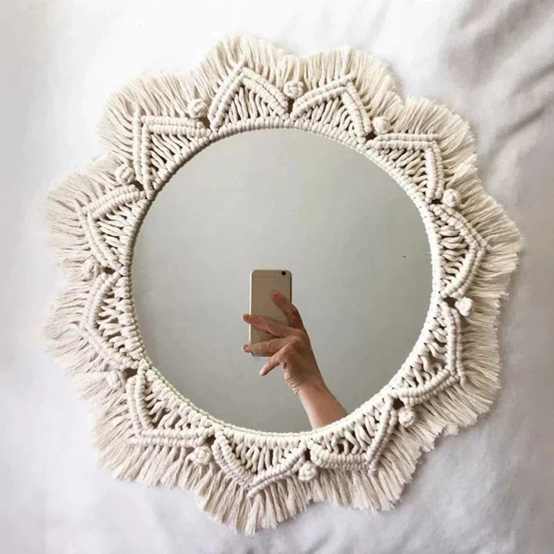 Boho Chic Wall Hanging Mirror Set with Fringe