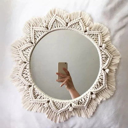 Boho Chic Wall Hanging Mirror Set with Fringe