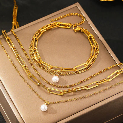 Elegant Multi Layer Pearl Chain Necklace Set