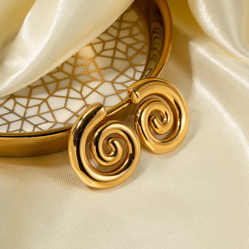 Elegant Golden Spiral Dangle Earrings
