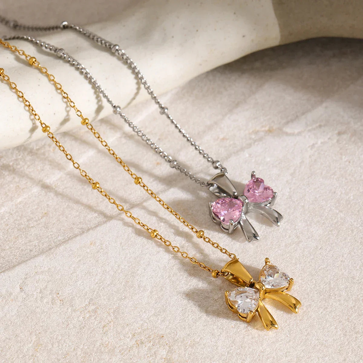 Elegant Ladies Diamond Ribbon Pendant Necklace