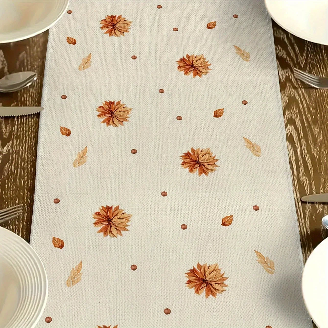 Cozy Autumn Table Runner with Fall Leaves Pattern