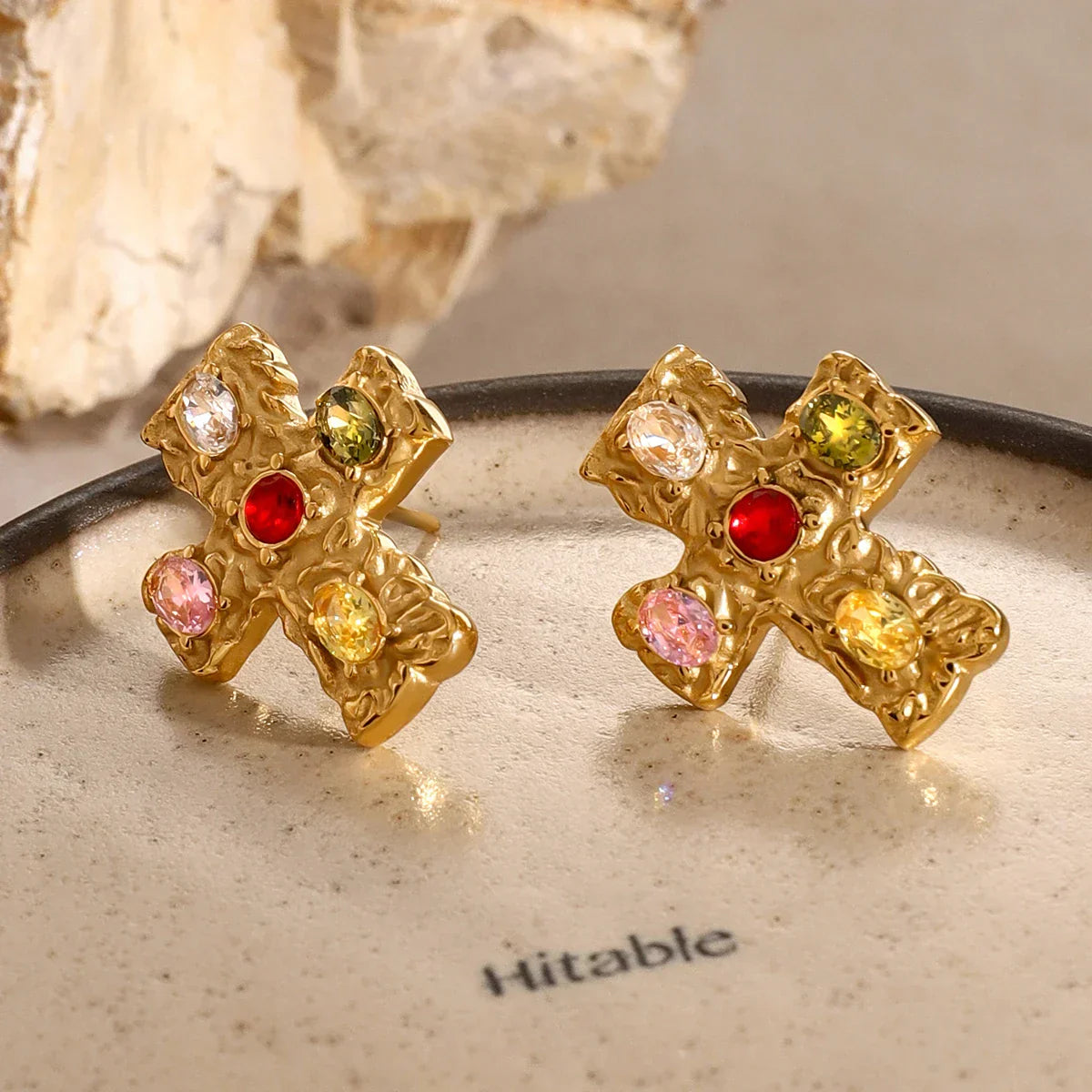 Elegant Gold Cross Drop Earrings