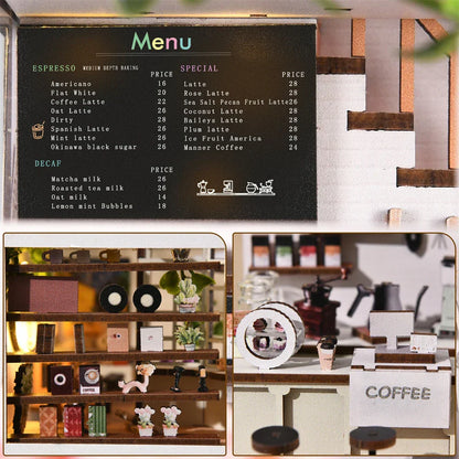 Cozy Mini Coffee Shop 3D Wooden Book Box with LED Light