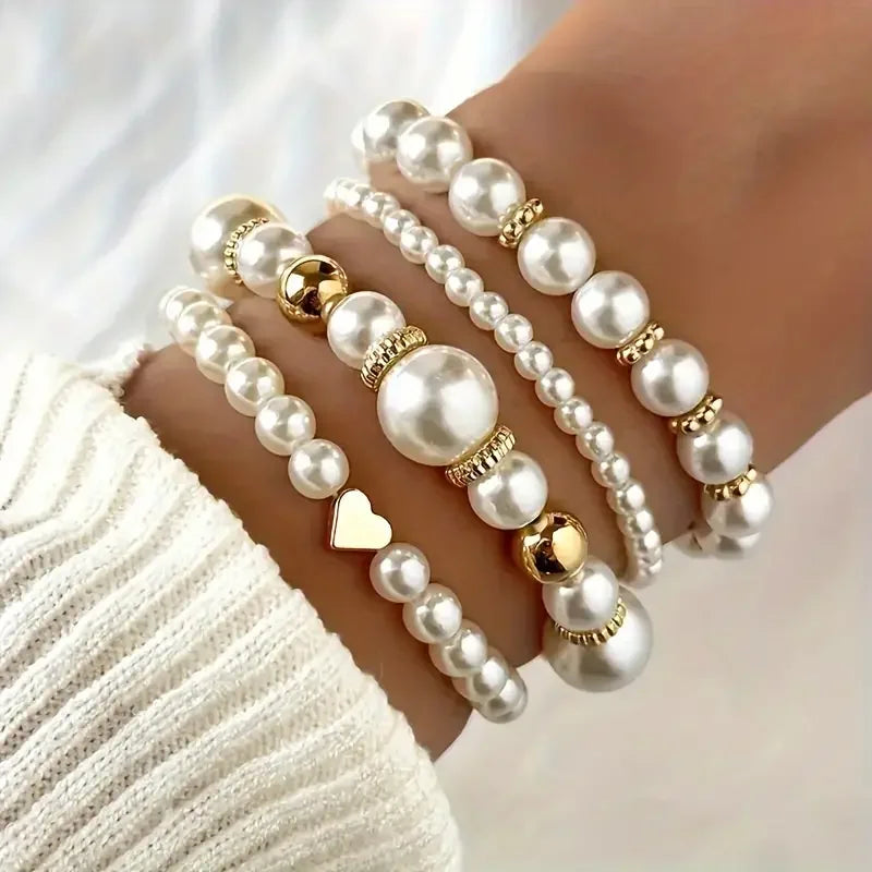 Elegant Gold Pearl Stackable Bracelet Set - Luxicro