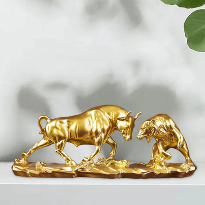Decorative Bear and Bull Figurine Set