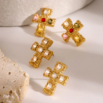 Elegant Gold Cross Drop Earrings