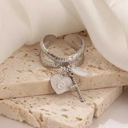 Dainty Heart Initial Pendant Necklace Ring