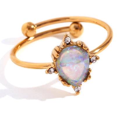 Shiny Opal Diamond Accent Adjustable Band Ring