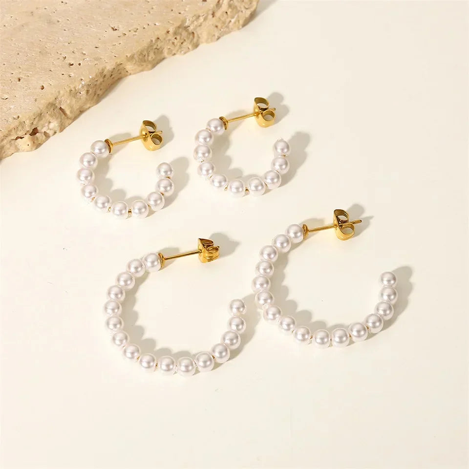 Elegant Simple White Pearl Stud Earrings