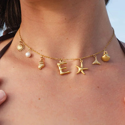 Personalized Coastal Shell Initial Necklace