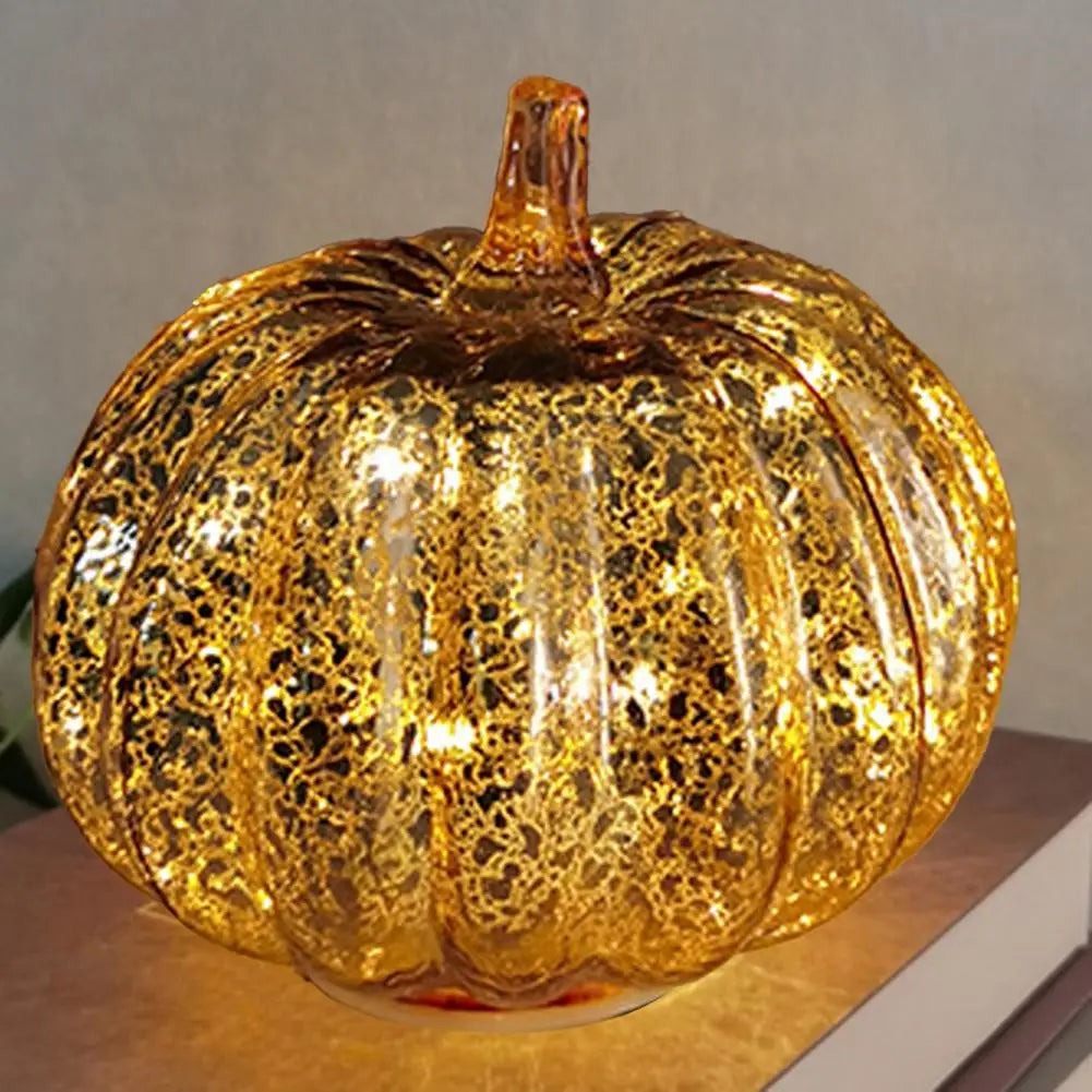Bright Glass Pumpkin Decoration with Soft Lights