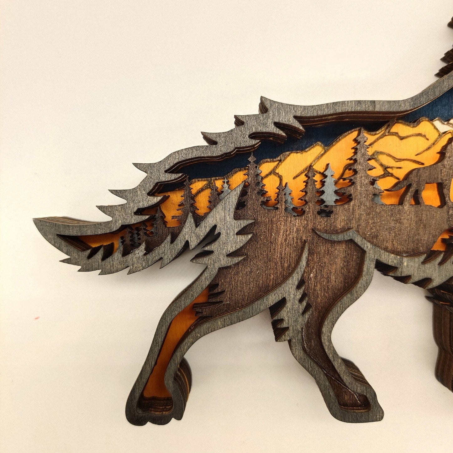 Handcrafted Wooden Wolf Statue Ornament
