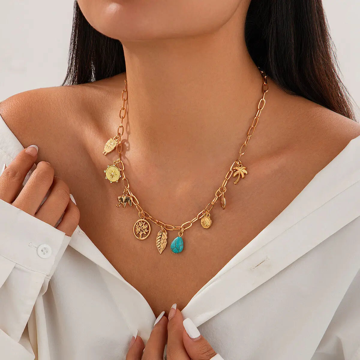 Vibrant Beach Paperclip Drop Necklace