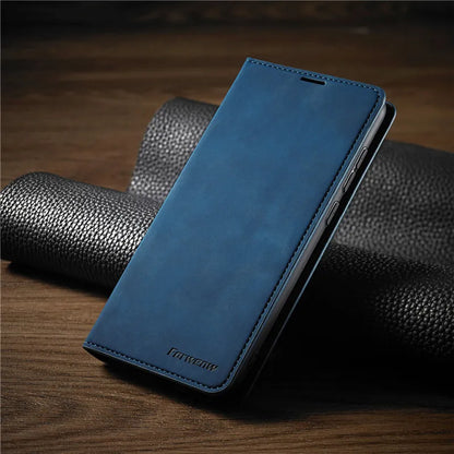 Thin Genuine Leather Phone Case with Secure Closure