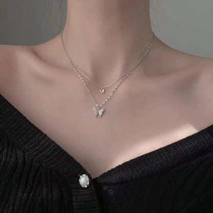 Elegant Feather Double Layer Silver Necklace