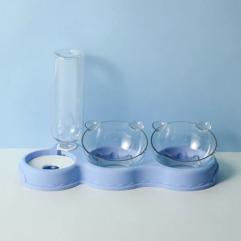 Adjustable Pet Feeder 3 Bowl Stand with Water Bottle