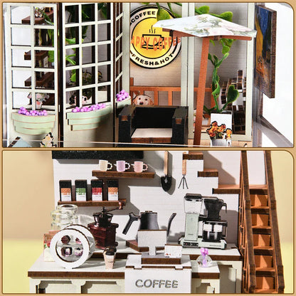 Cozy Mini Coffee Shop 3D Wooden Book Box with LED Light