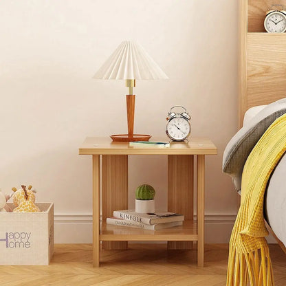 Natural Wood 2 Shelf Nightstand Table