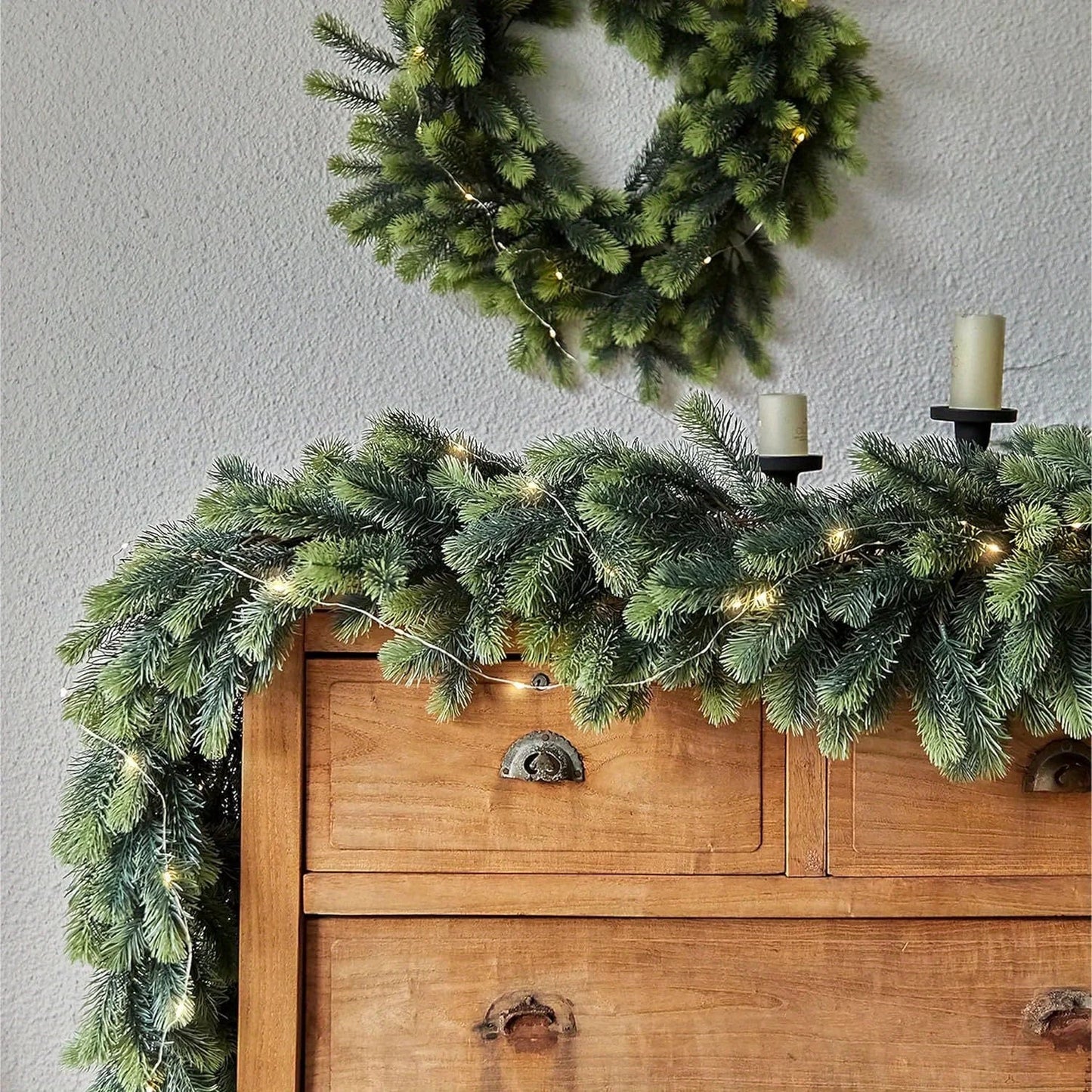 Premium Artificial Pine Christmas Garland with LED Lights