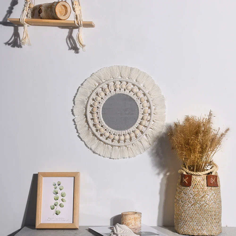 Boho Chic Wall Hanging Mirror Set with Fringe