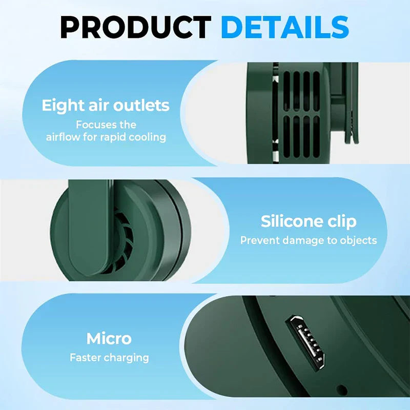 Compact Rechargeable Desk Fan Clip