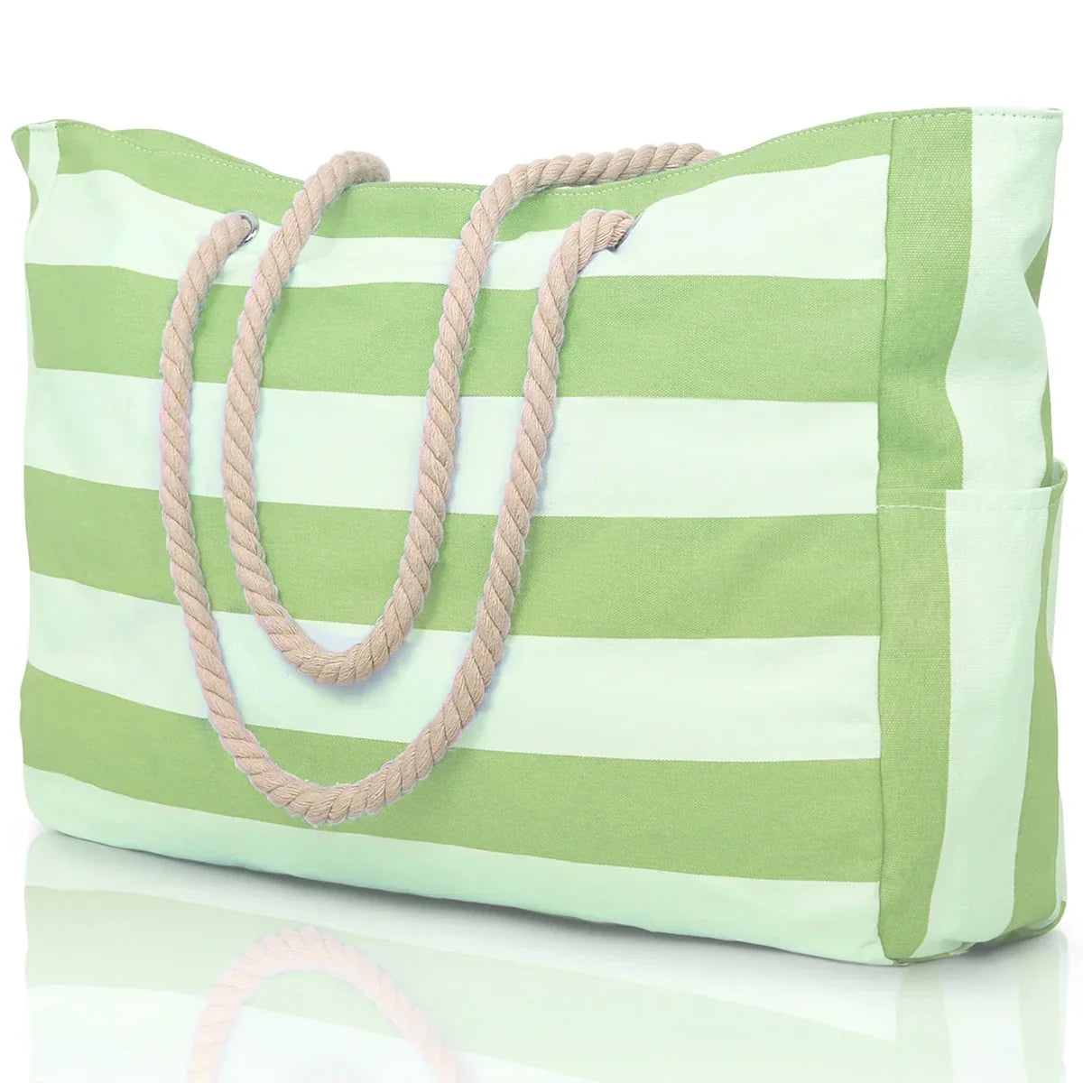 Portable Striped Tote Beach Bag with Zipper Closure