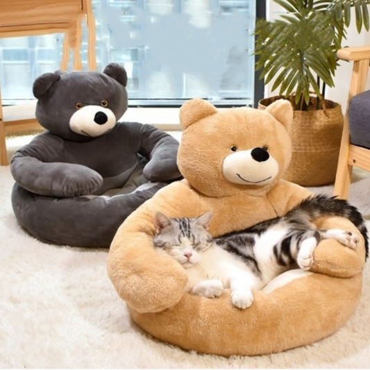 Cozy Teddy Bear Dog Bed for Cold Weather - Luxicro