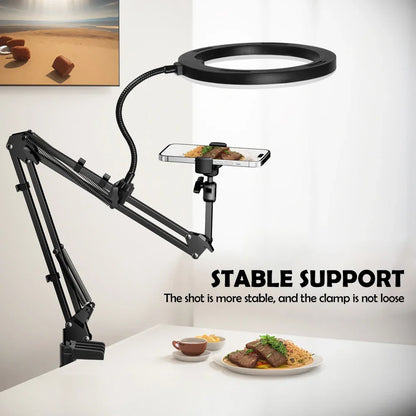 Compact Rechargeable Ring Light with Phone Holder