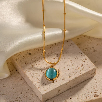 Premium Navy Blue Opal Chain Necklace 18k Gold - Luxicro