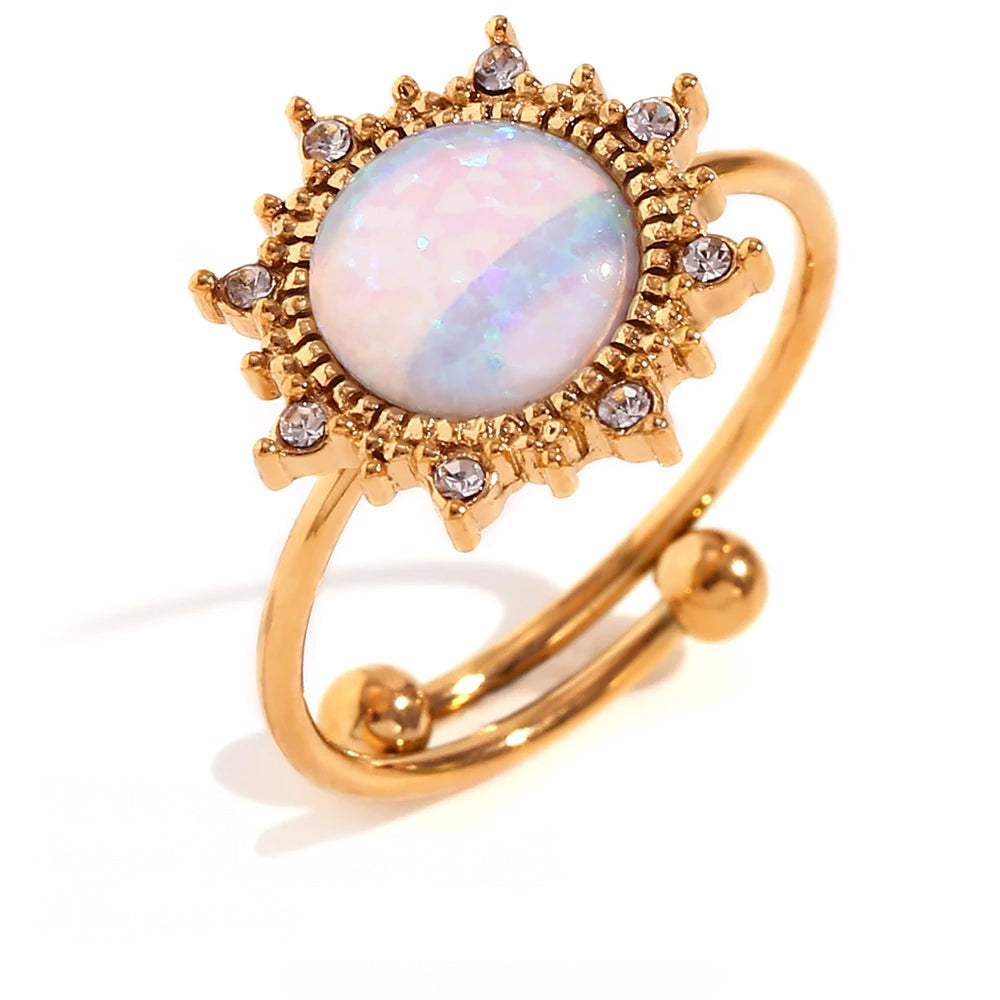 Shiny Opal Diamond Accent Adjustable Band Ring