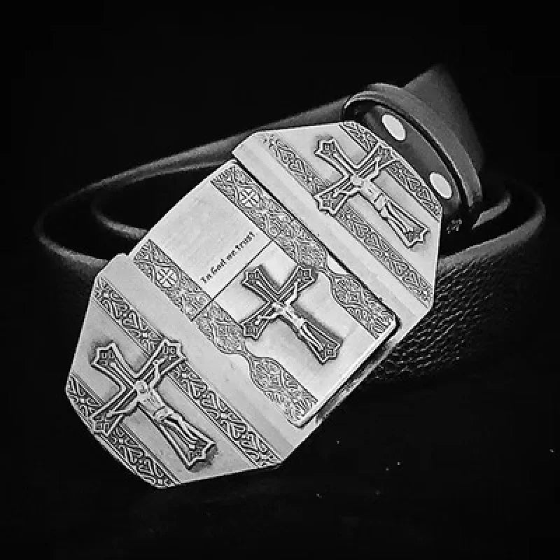 Classic Flame Lighter Embossed Leather Belt