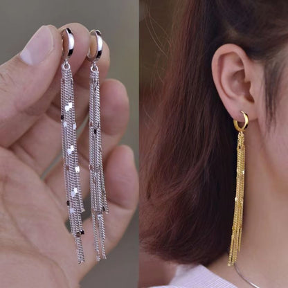 Fashionable Long Silver Tassel Earrings