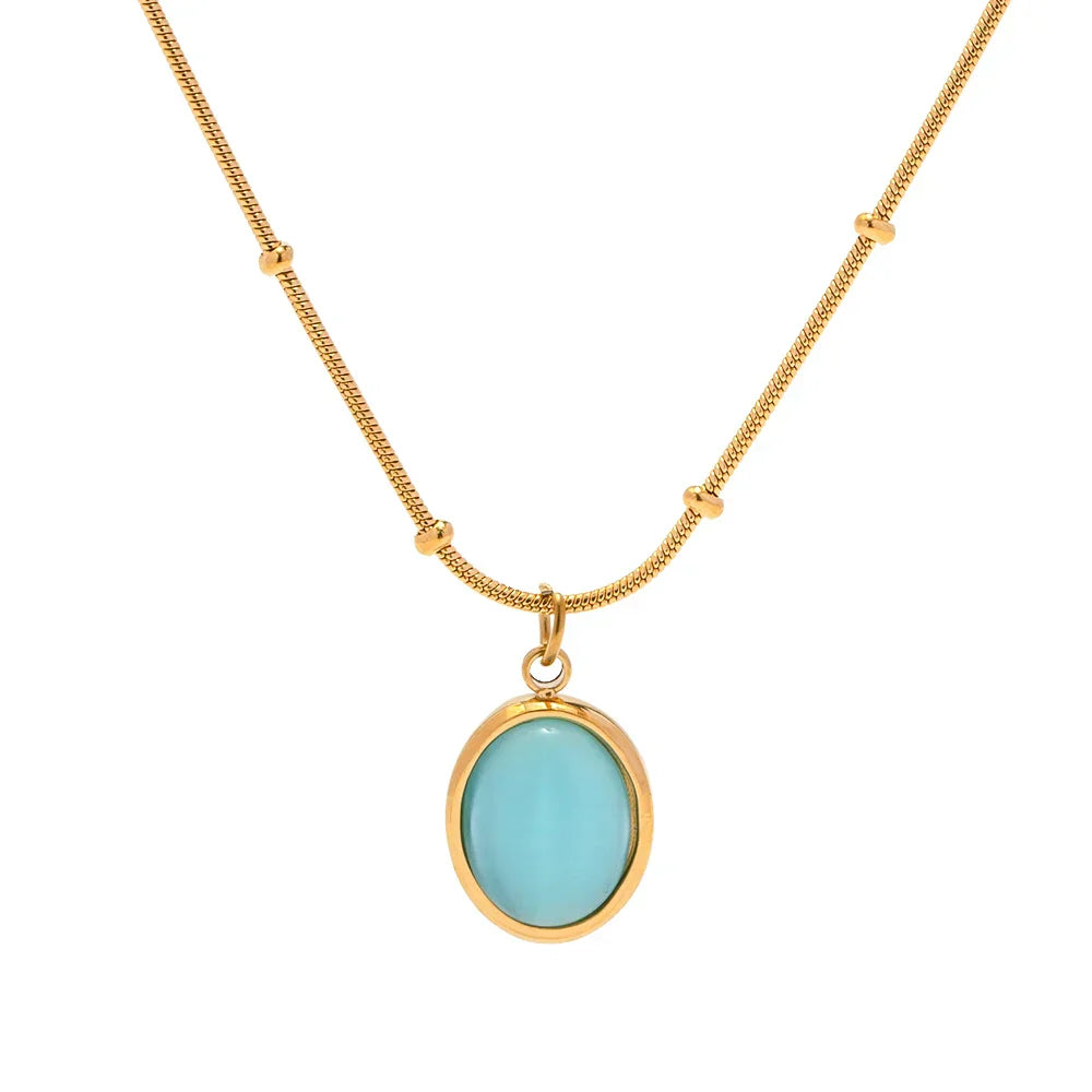 Premium Navy Blue Opal Chain Necklace 18k Gold