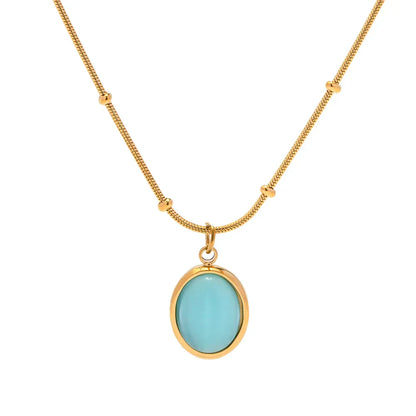Premium Navy Blue Opal Chain Necklace 18k Gold