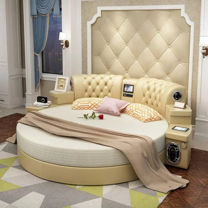 Large Round Fake Leather Bed Frame