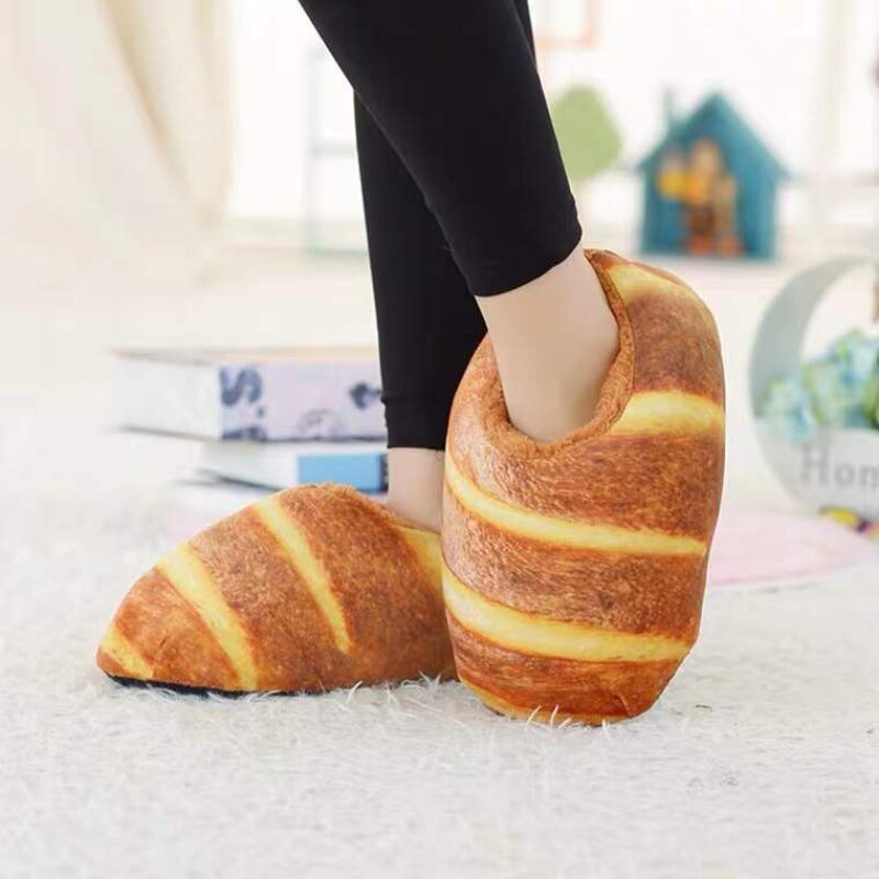 Cozy Fuzzy Bread Print Slippers