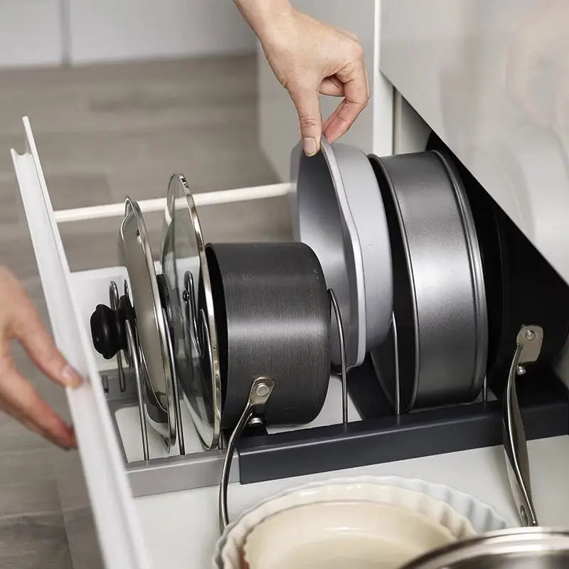 Space Saving Kitchen Pot Lid Holder – 7 Adjustable Compartments